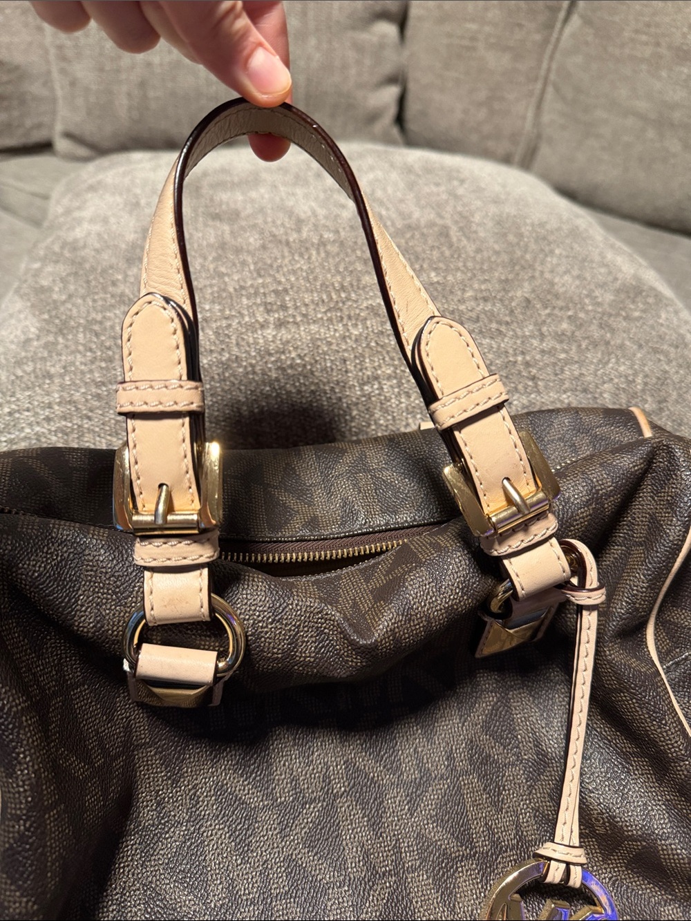 Michael Kors Dark Brown Logo Satchel with Light Beige Trim - Picture 7 of 15